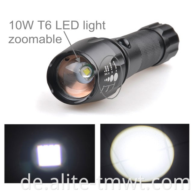 XM-L T6 Zoom wasserdichte LED wiederaufladbare Taschenlampe mit Ladestopfen